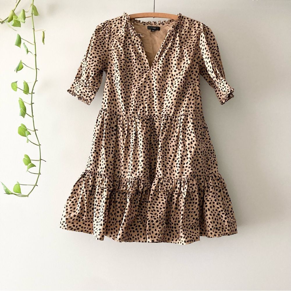 J. Crew Ruffleneck tiered popover dress in leopard‎ dot XSP